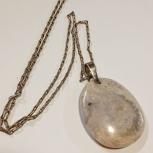 Petoskey Stone Pendant Necklace Great Lakes Fossil Stone 925 Sterling Silver